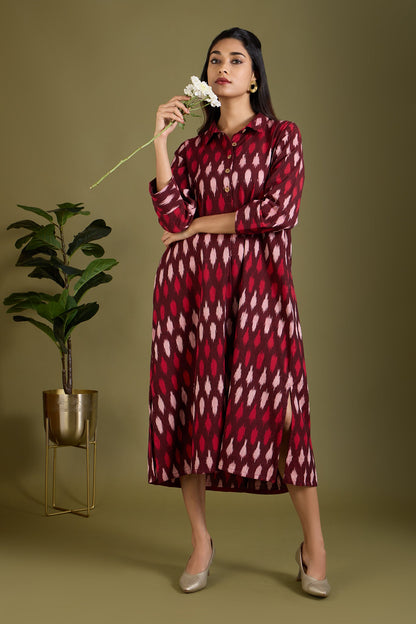 Maati Craft Garnet Mist Long Shirt Dress With Slit