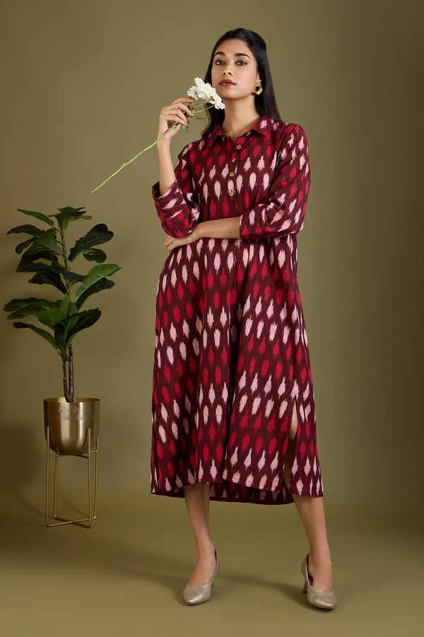 Maati Craft Garnet Mist Long Shirt Dress With Slit