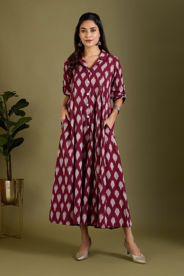 Maati Craft Winewood Whisper Cotton Jumpsuit with Pockets & Collar