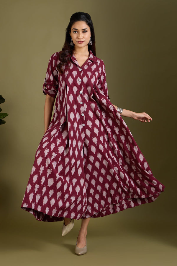 Maati Craft Winewood Whisper Cotton Jumpsuit with Pockets & Collar
