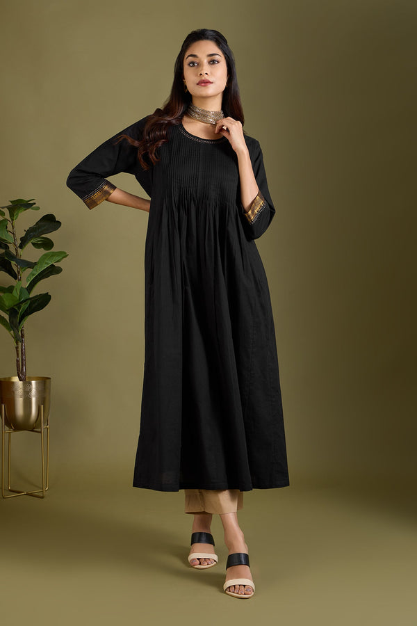 Maati Craft Midnight Gold Pintuck Yoke & Sleeve Kalidar