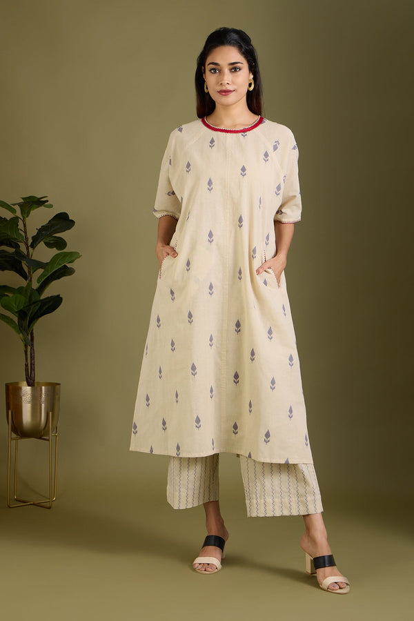 Maati Craft Co-ord set Sandstone Leaves drop shoulder tunic & pants (set of 2)