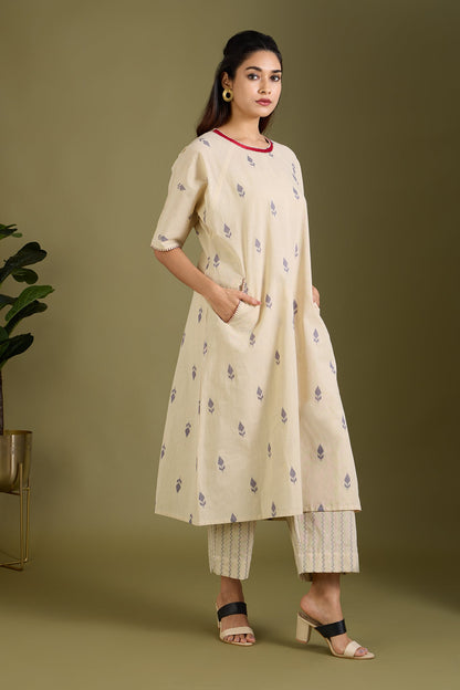 Maati Craft Co-ord set Sandstone Leaves drop shoulder tunic & pants (set of 2)