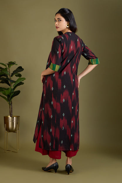 Maati Craft Crimson Shadows Long Panel Kurta Only