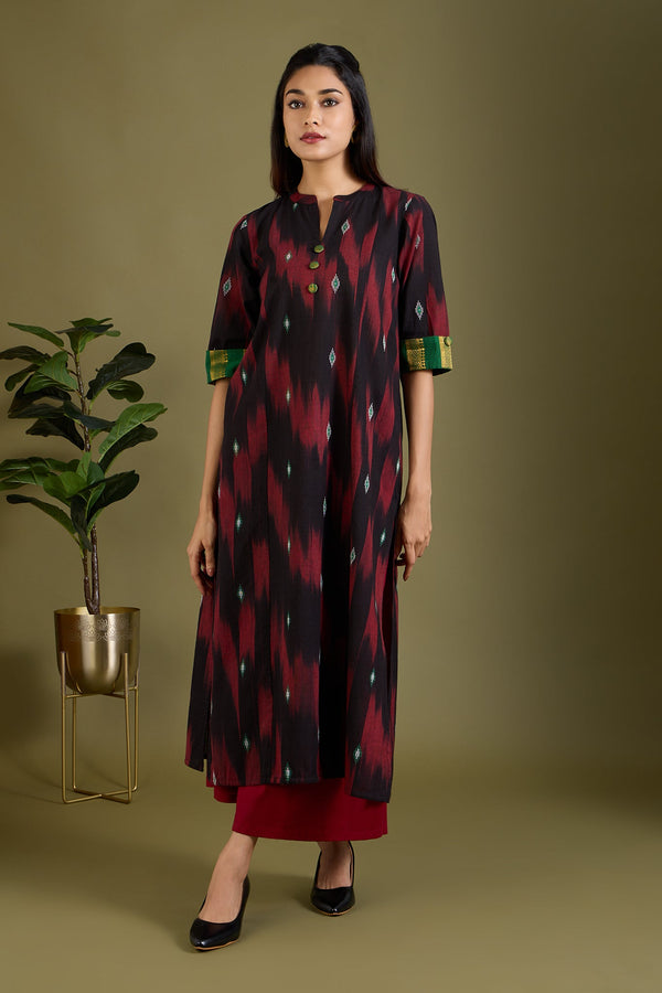 Maati Craft Crimson Shadows Long Panel Kurta Only