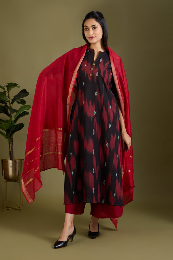 Maati Craft Crimson Shadows Long Panel Kurta Only