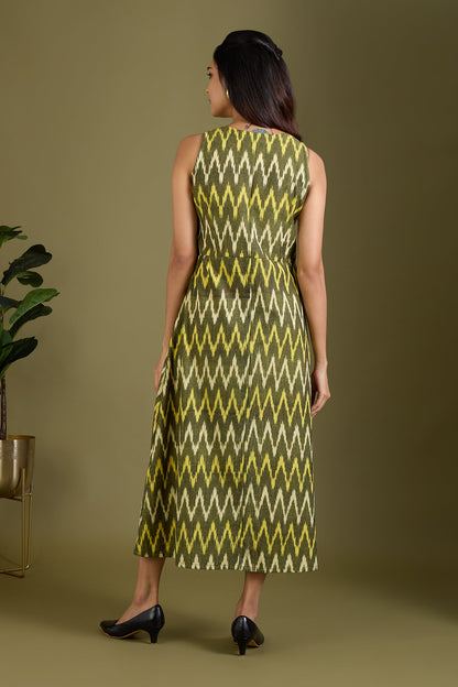 Maati Craft Earthy Zigzag Glow V-neck Button Down Dress