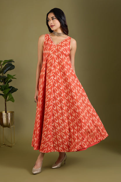 Maati Craft Mandarin Mood Sleeveless Strap Flared Bias Dress