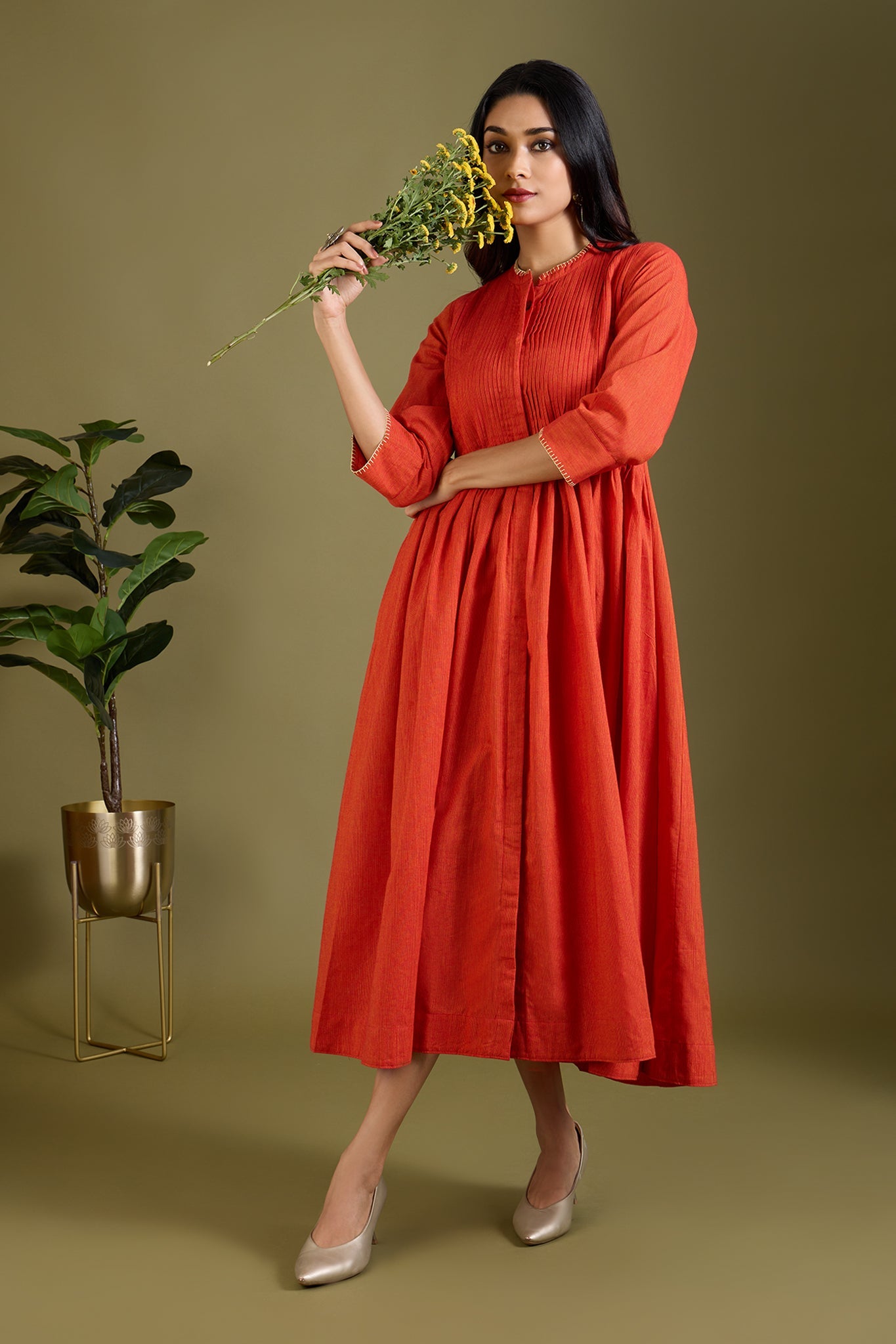Maati Craft Saffron Lined Glow Infinity Pntuck Dress