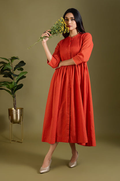 Maati Craft Saffron Lined Glow Infinity Pntuck Dress