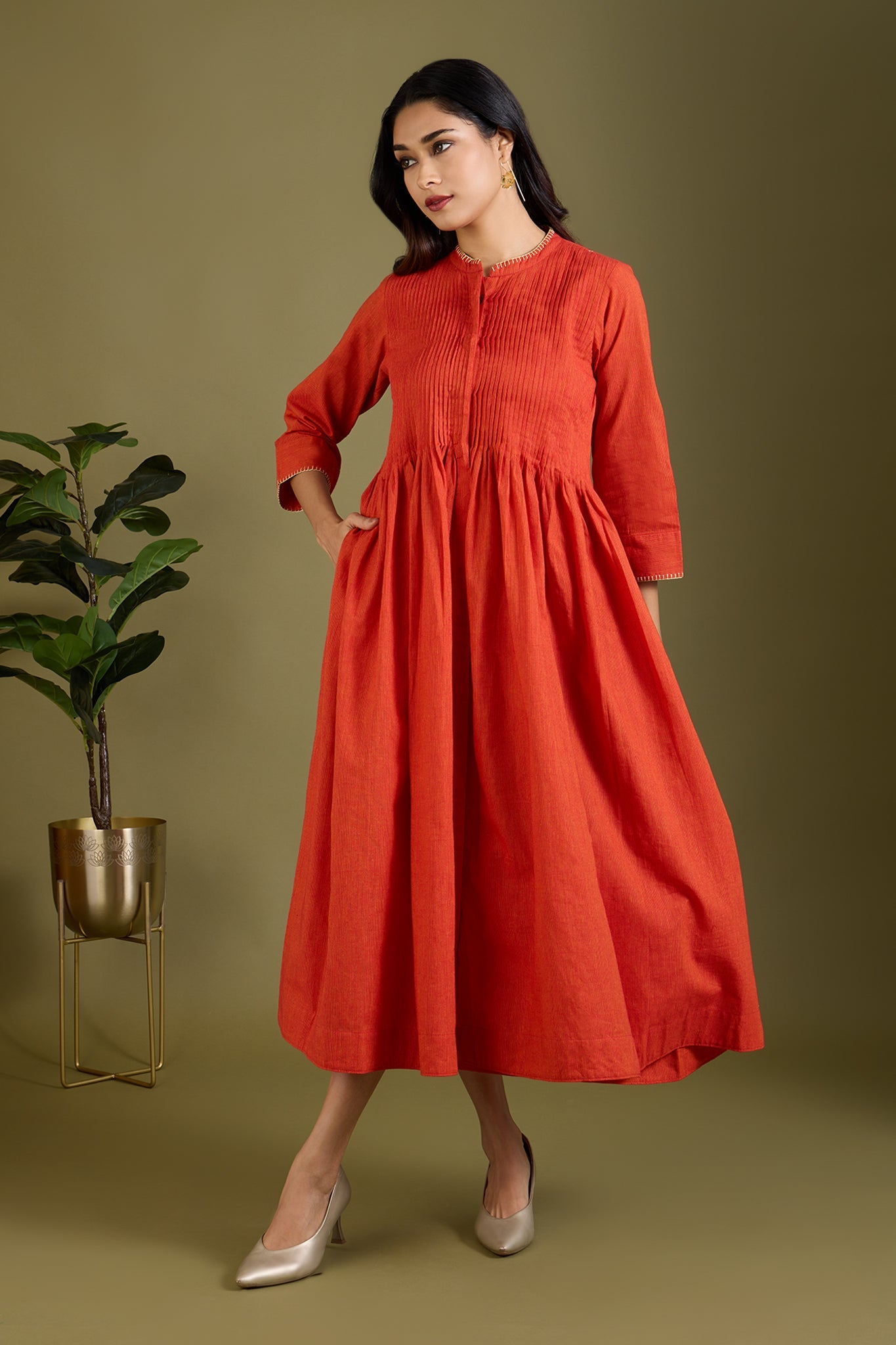 Maati Craft Saffron Lined Glow Infinity Pntuck Dress
