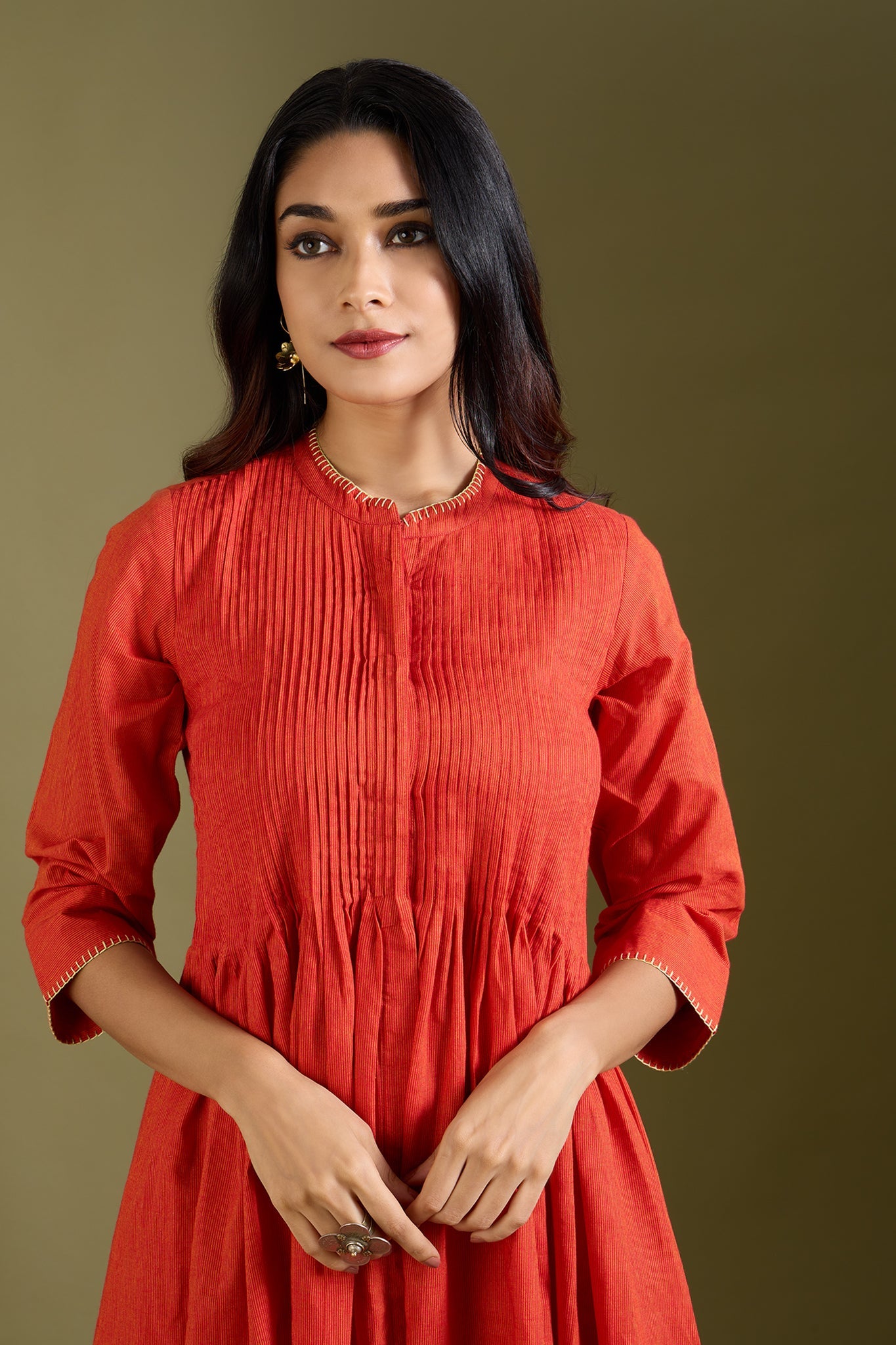 Maati Craft Saffron Lined Glow Infinity Pntuck Dress