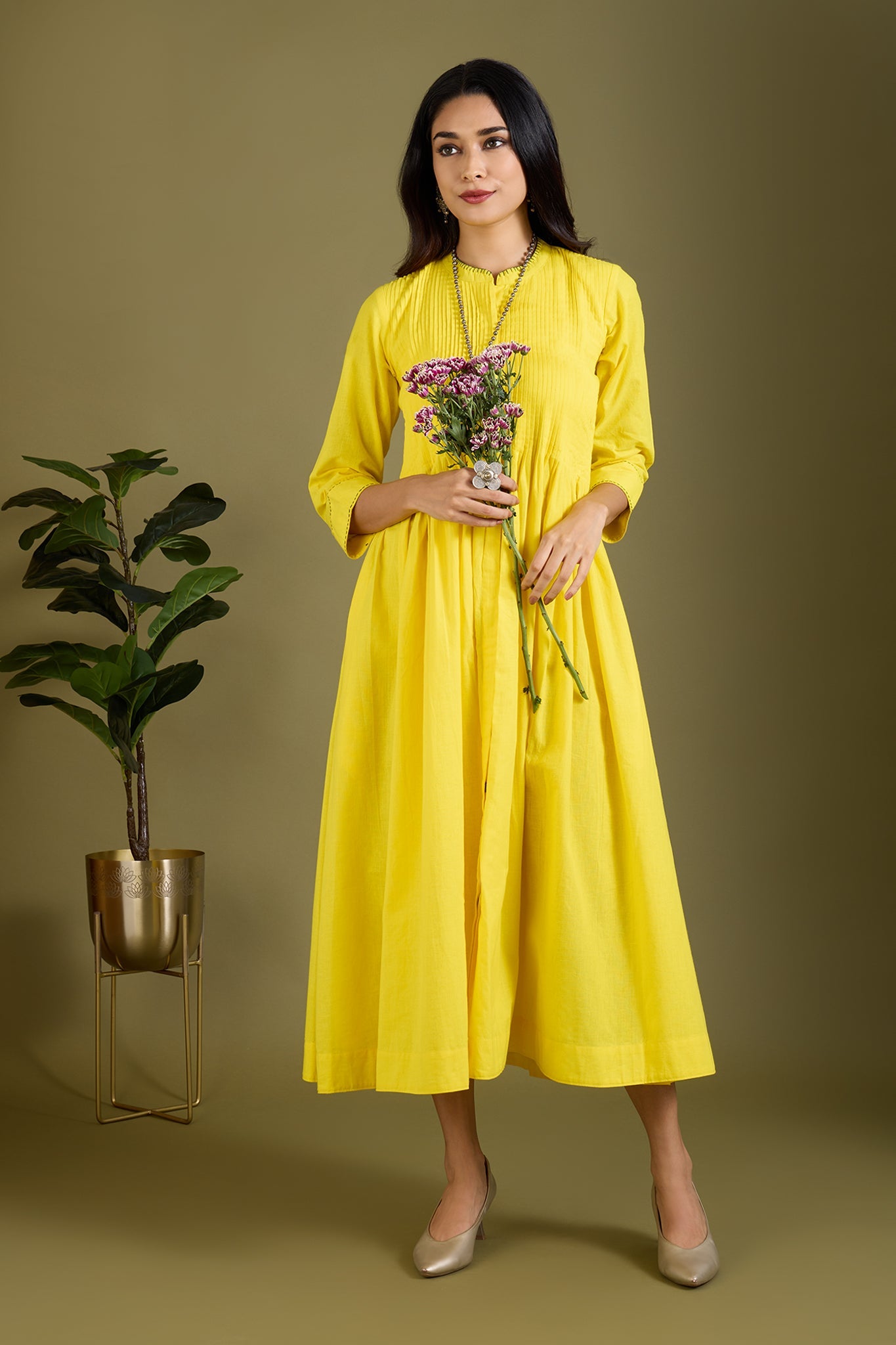 Maati Craft Zesty Yellow Pop Infinity Pntuck Dress