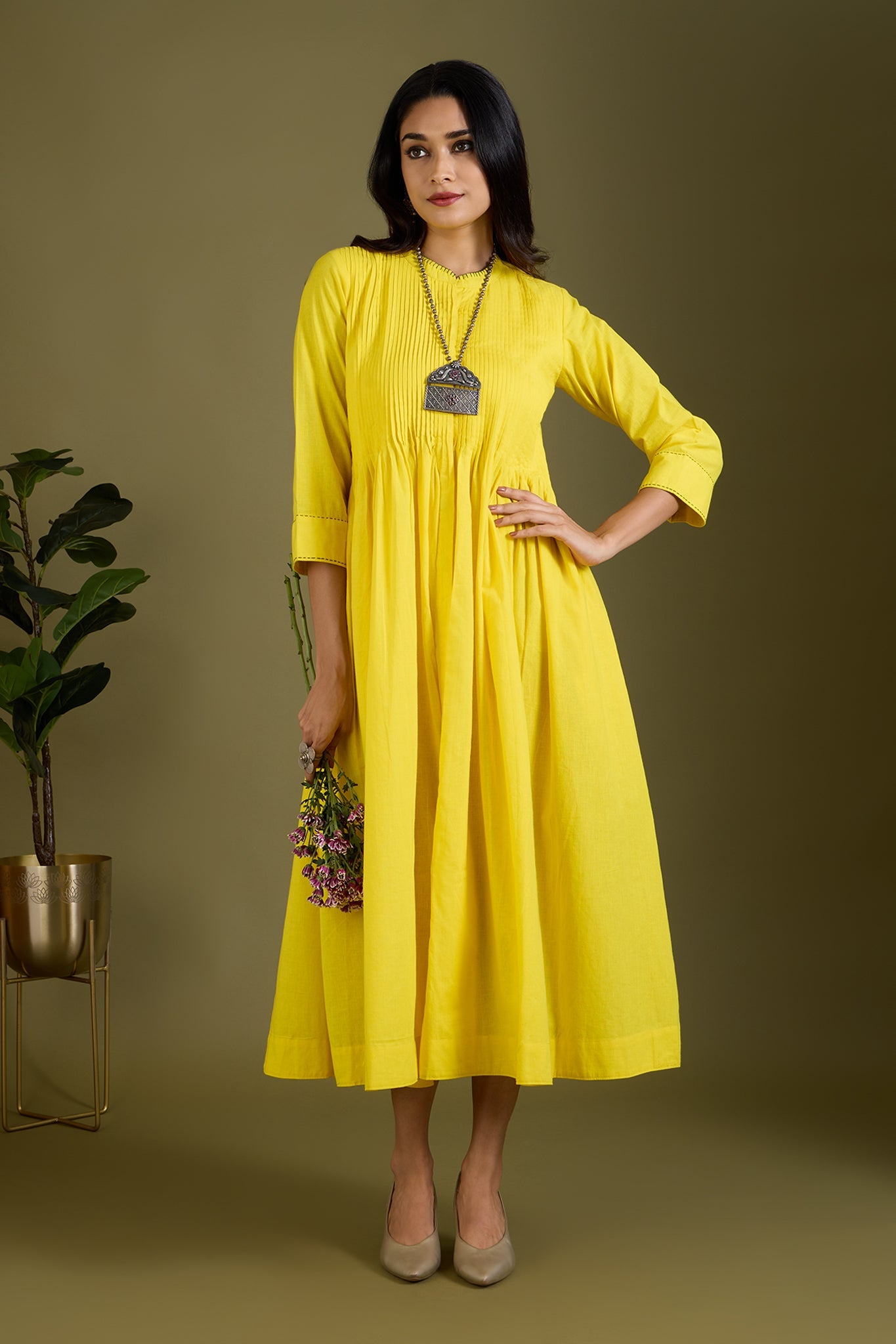 Maati Craft Zesty Yellow Pop Infinity Pntuck Dress