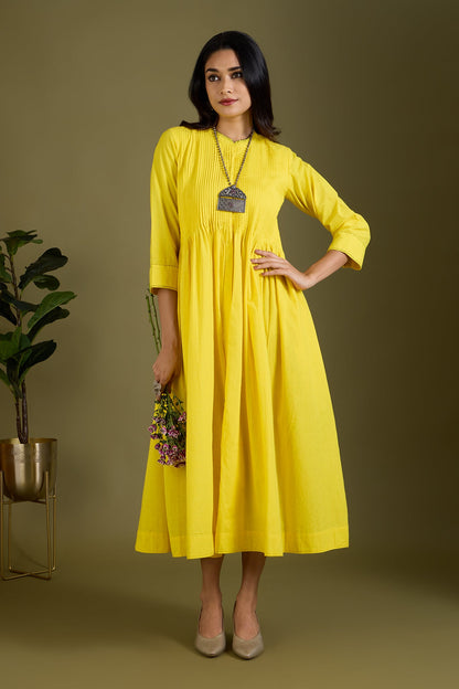 Maati Craft Zesty Yellow Pop Infinity Pntuck Dress
