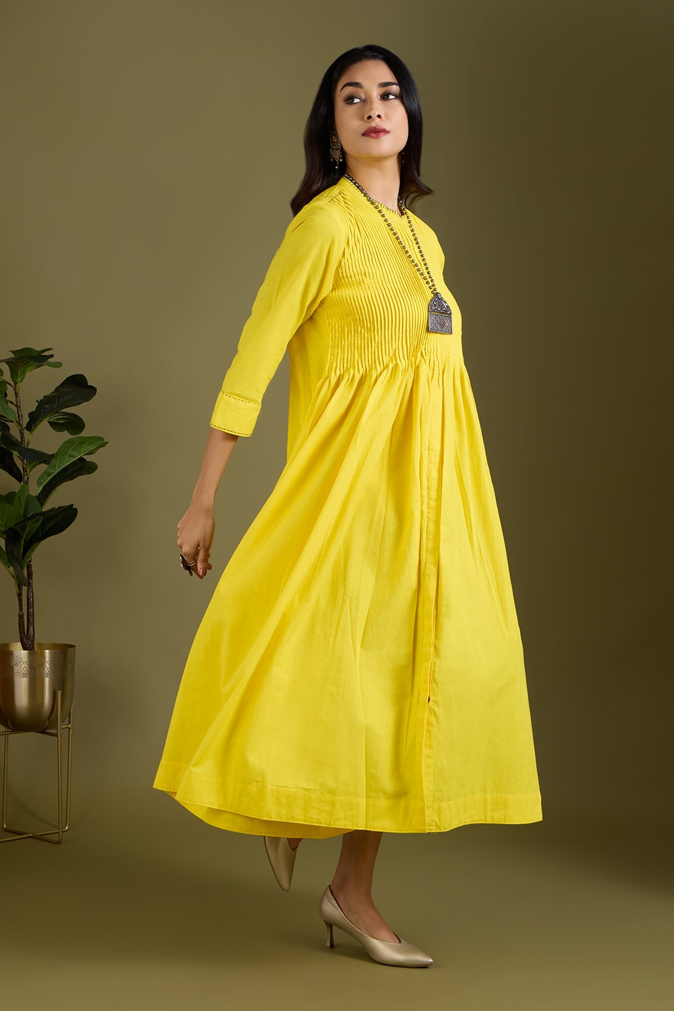 Maati Craft Zesty Yellow Pop Infinity Pntuck Dress