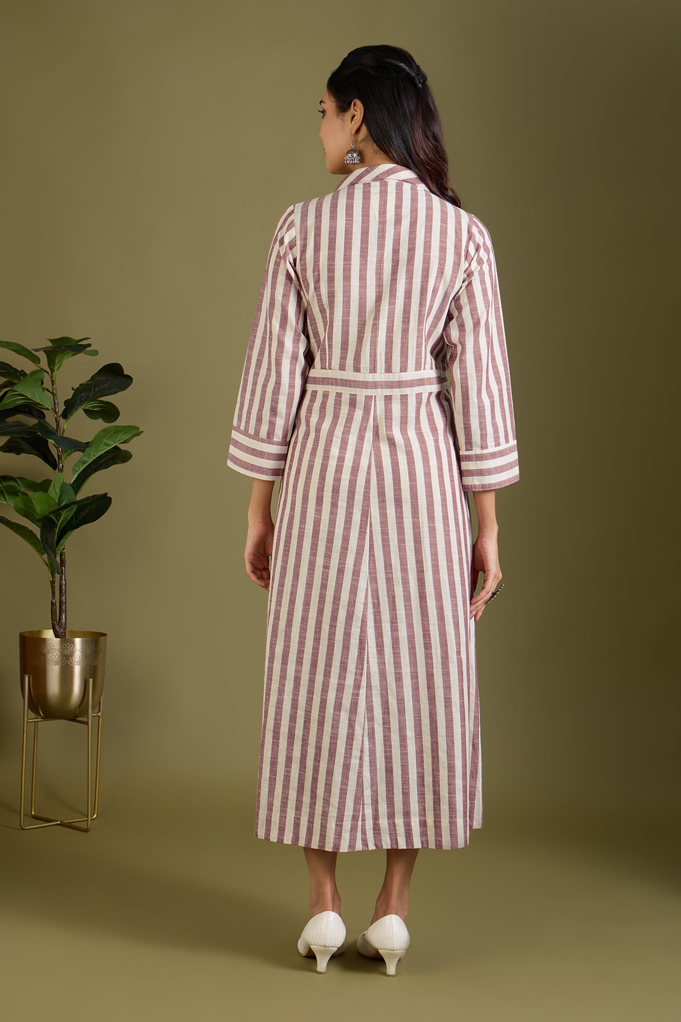 Maati Craft Mauve & Moon Bands Long Trench Dress