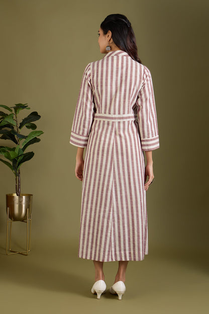 Maati Craft Mauve & Moon Bands Long Trench Dress