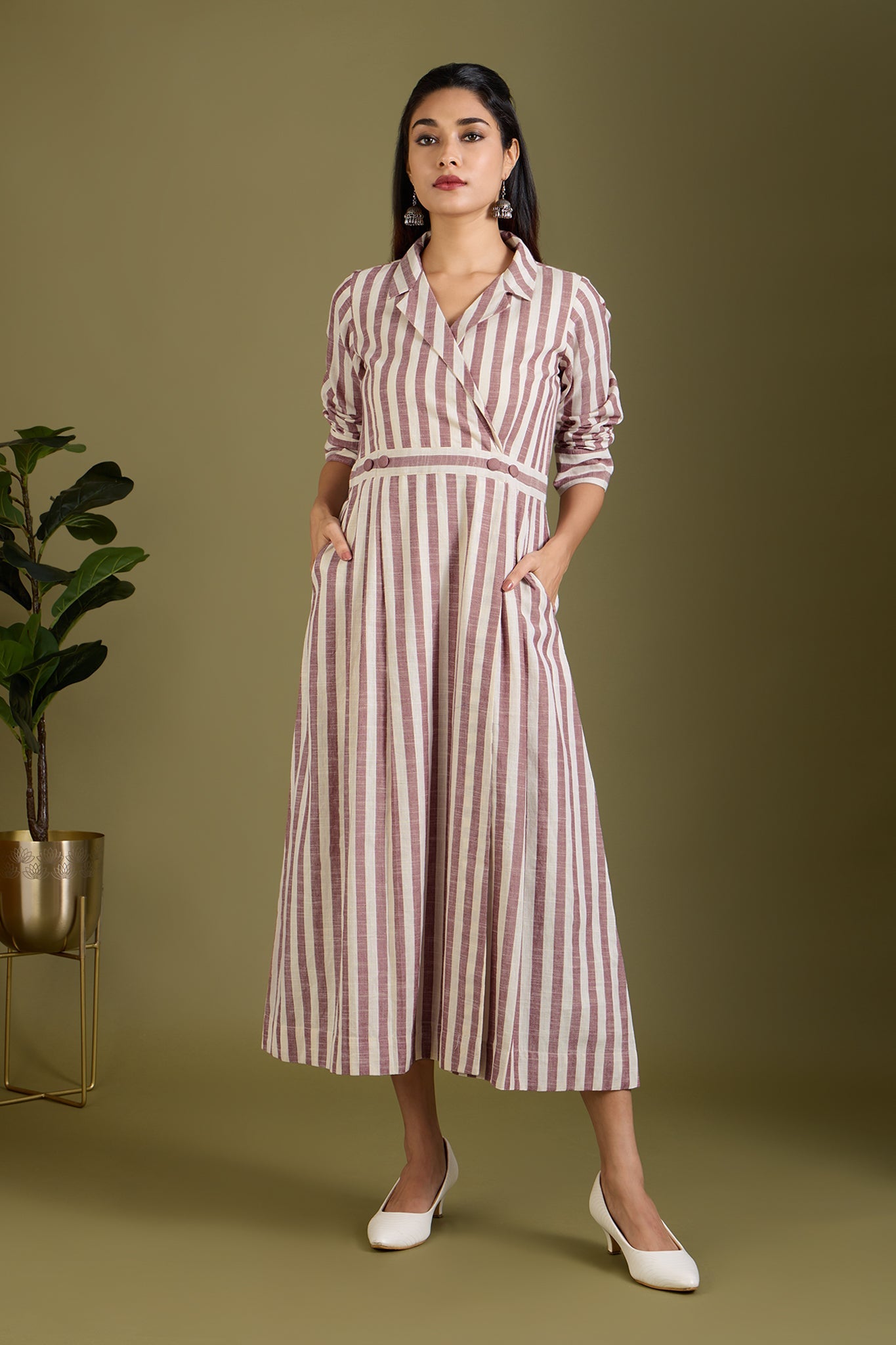 Maati Craft Mauve & Moon Bands Long Trench Dress