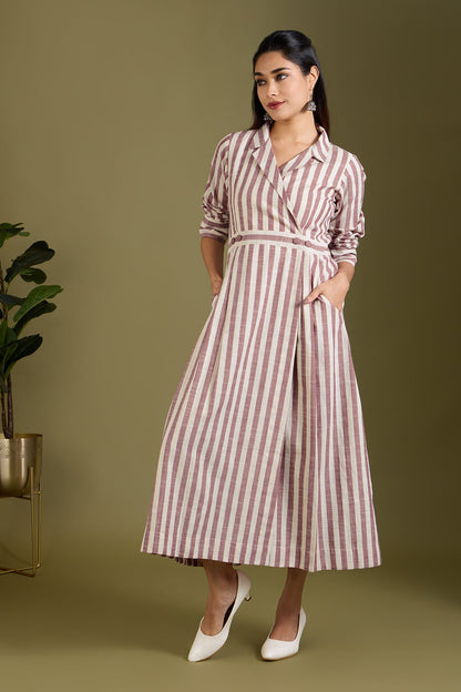 Maati Craft Mauve & Moon Bands Long Trench Dress