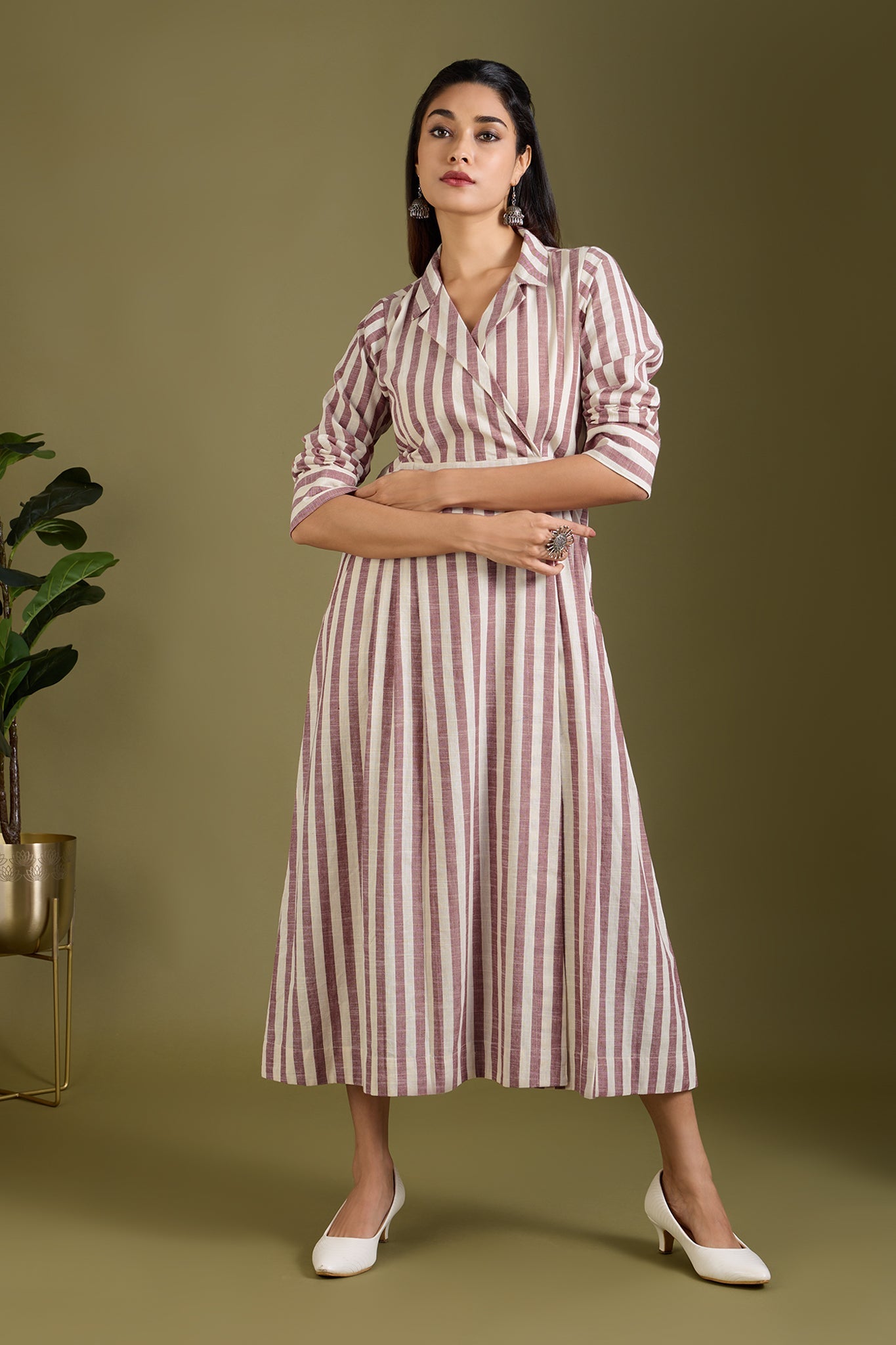 Maati Craft Mauve & Moon Bands Long Trench Dress