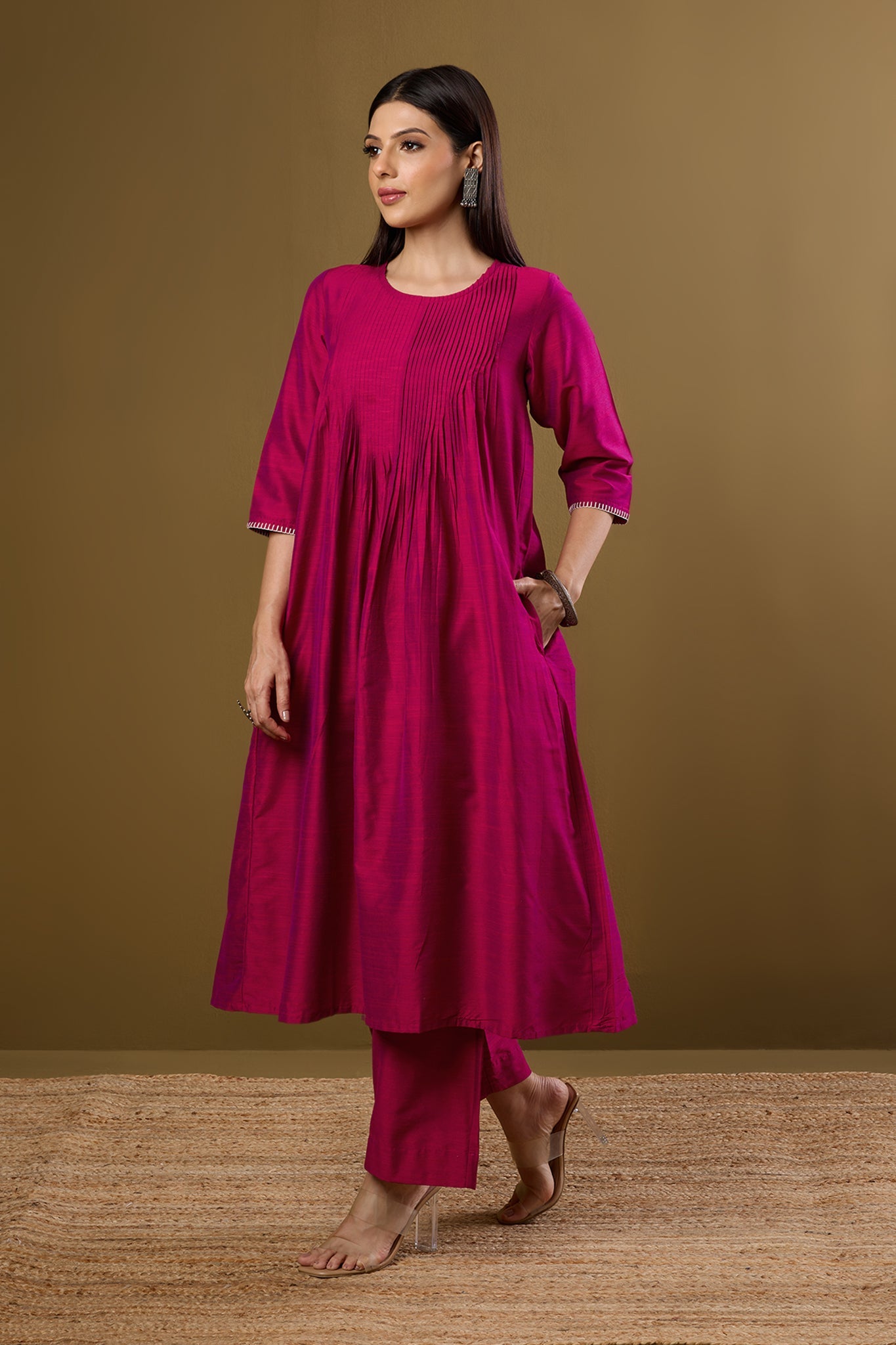 Maati  Imperial Gilded Rose Luxe Pintuck Long Dress