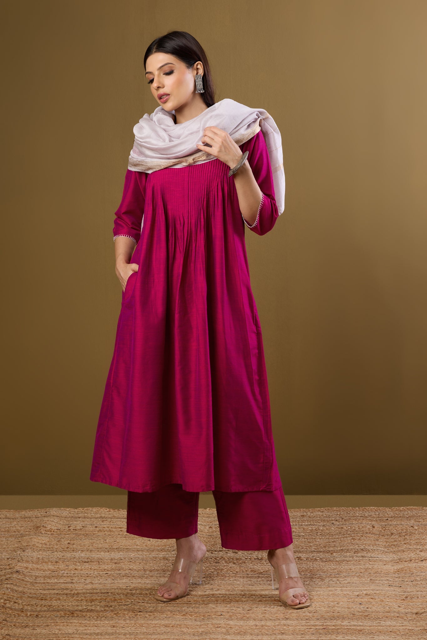 Maati  Imperial Gilded Rose Luxe Pintuck Long Dress