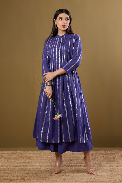 Maati Craft Amethyst Gleam Pleated Pintuck Button Down Dress