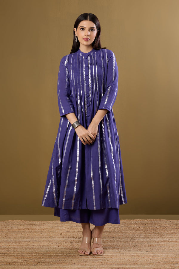 Maati Craft Amethyst Gleam Pleated Pintuck Button Down Dress
