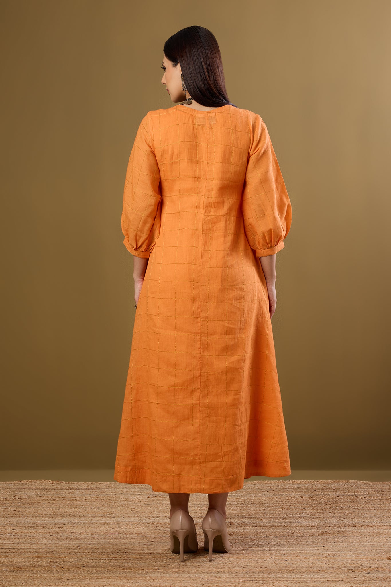 Maati Craft Sunkissed Checks V-Neck Dress