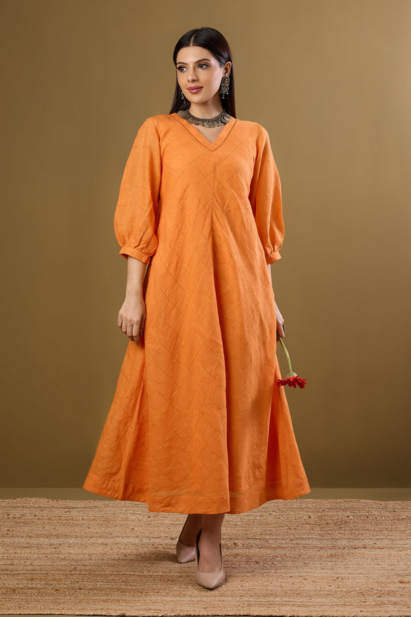 Maati Craft Sunkissed Checks V-Neck Dress