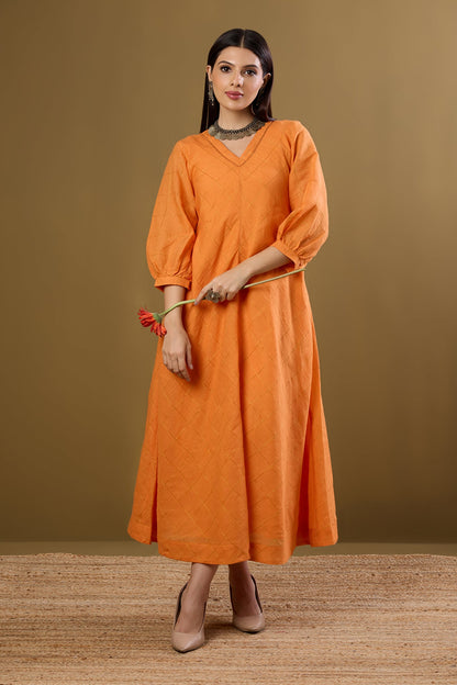 Maati Craft Sunkissed Checks V-Neck Dress