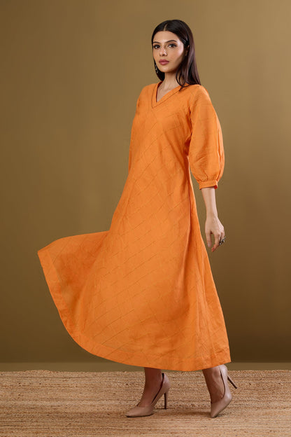 Maati Craft Sunkissed Checks V-Neck Dress