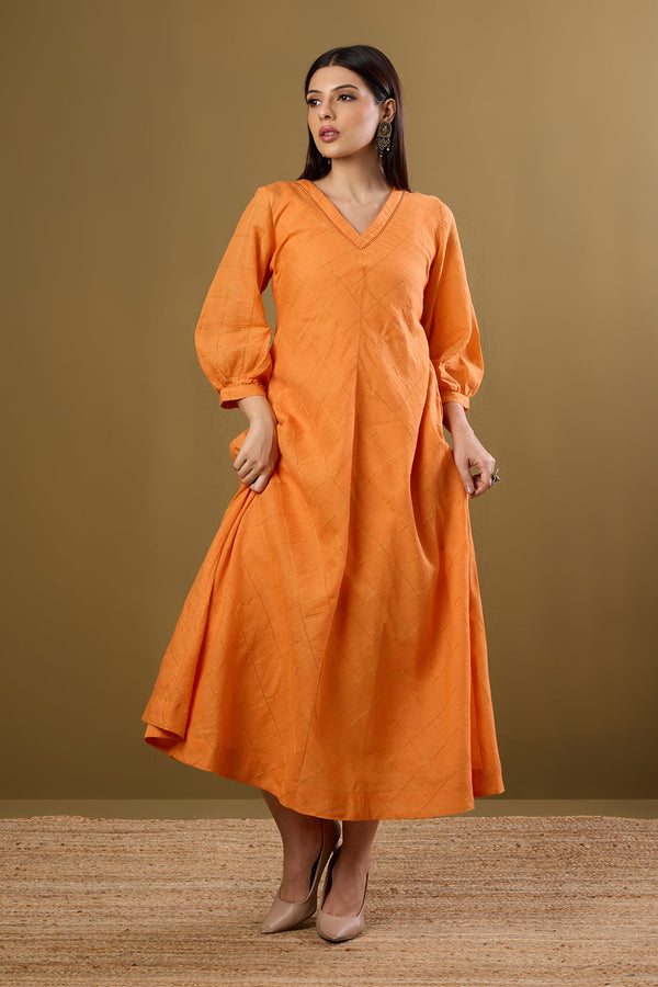 Maati Craft Sunkissed Checks V-Neck Dress