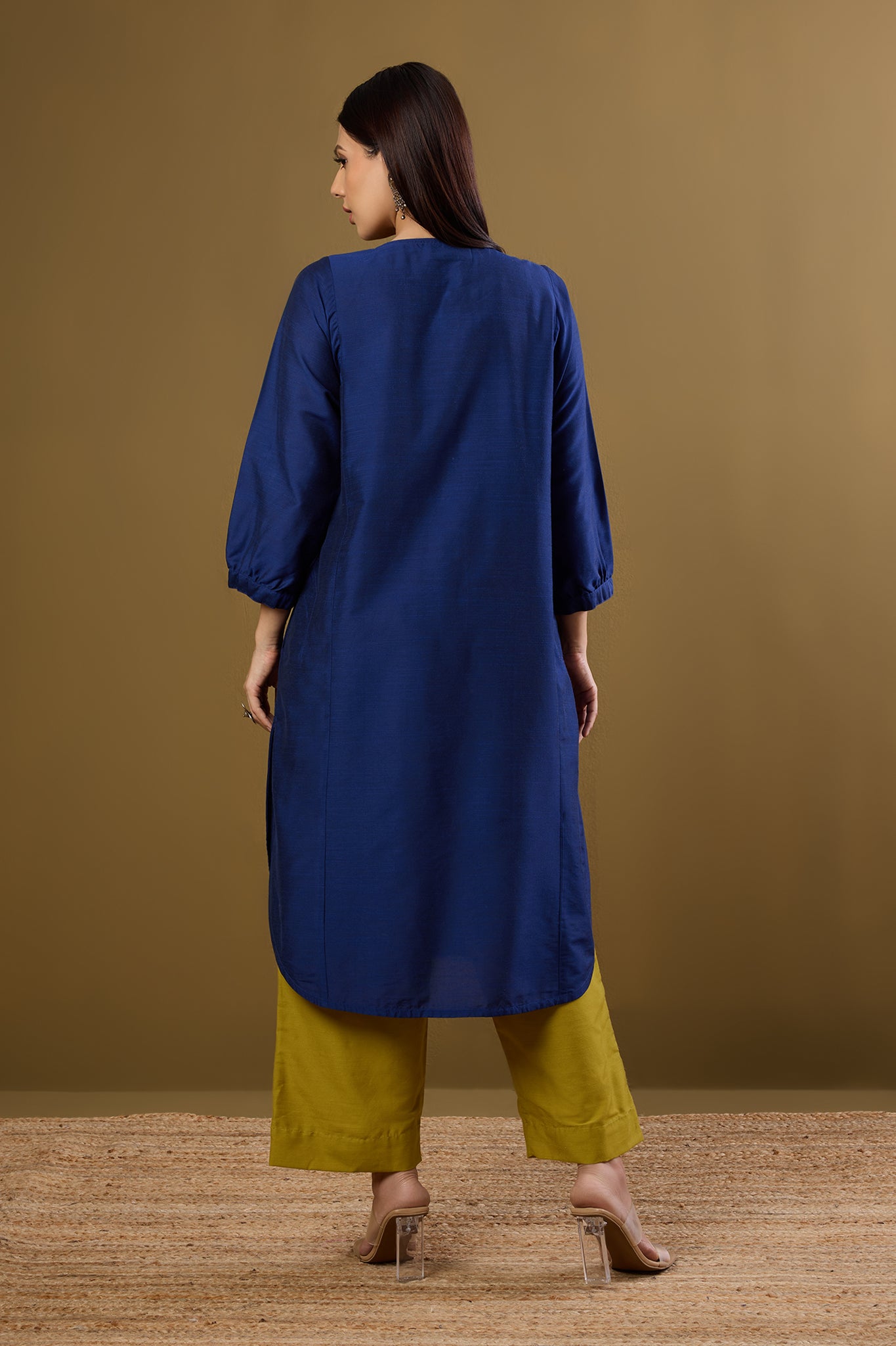 Maati Craft Deep Ink Round Hemline Silk Slub Kurta