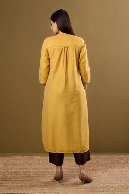 Maati Craft Golden Dawn Stand Collar Kurta with Round Hemline
