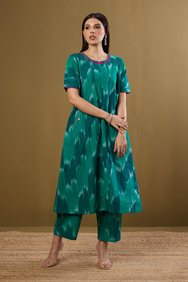 Maati Craft Co-ord set Tranquil Teal drop shoulder tunic & pants (set of 2)