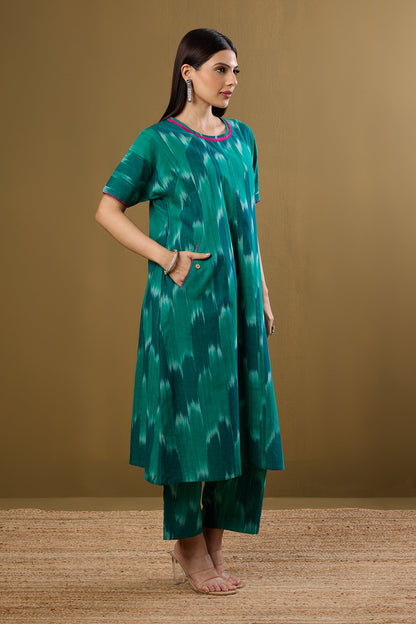 Maati Craft Co-ord set Tranquil Teal drop shoulder tunic & pants (set of 2)