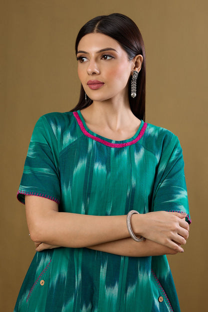 Maati Craft Co-ord set Tranquil Teal drop shoulder tunic & pants (set of 2)