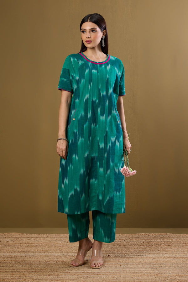 Maati Craft Co-ord set Tranquil Teal drop shoulder tunic & pants (set of 2)