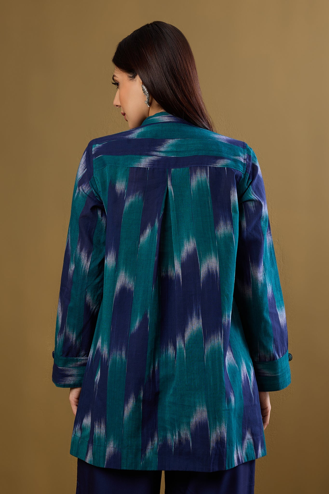 Maati Craft Teal Meadow High Low Hem Cotton Shirt