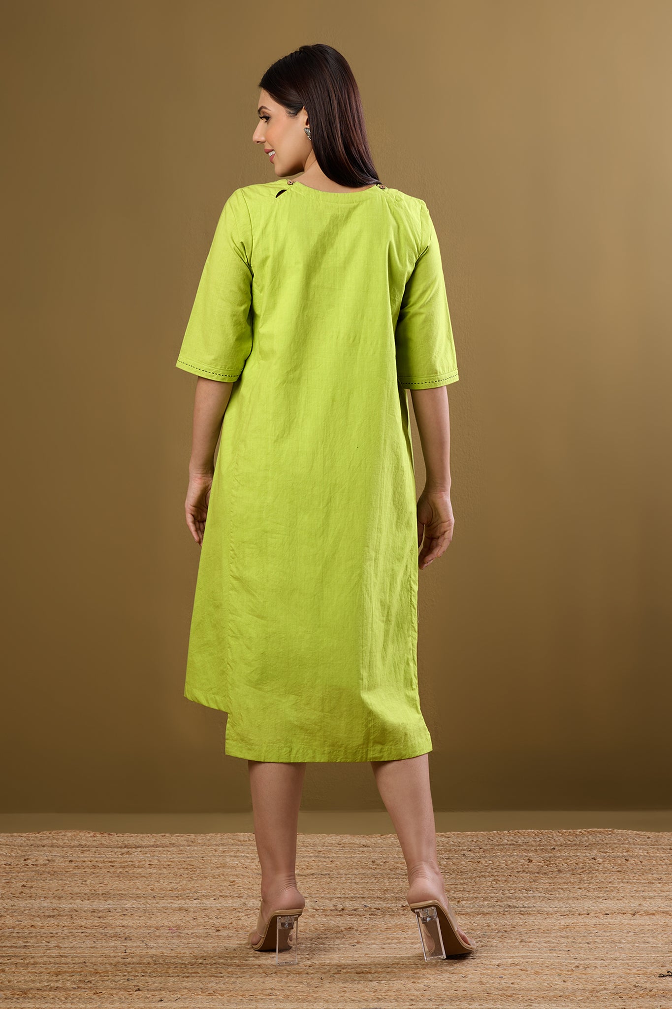 Maati Craft Parrot Pop & Monsoon Blue Side Bias Shift Dress