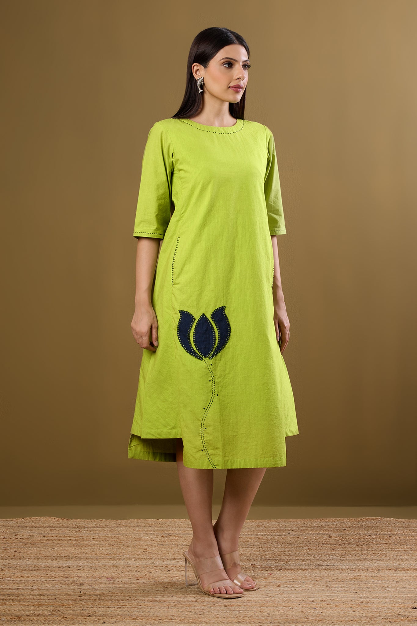 Maati Craft Parrot Pop & Monsoon Blue Side Bias Shift Dress