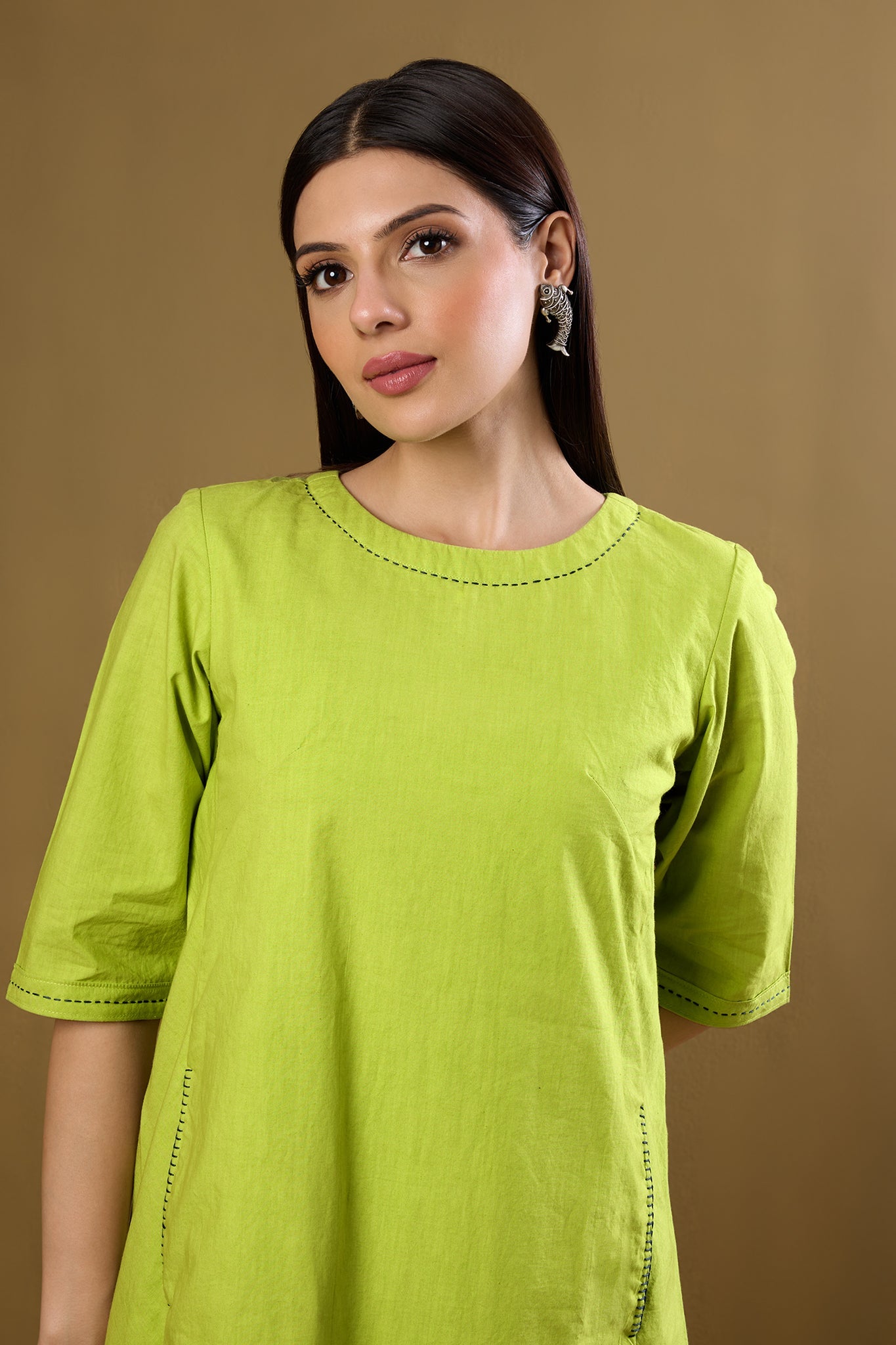Maati Craft Parrot Pop & Monsoon Blue Side Bias Shift Dress