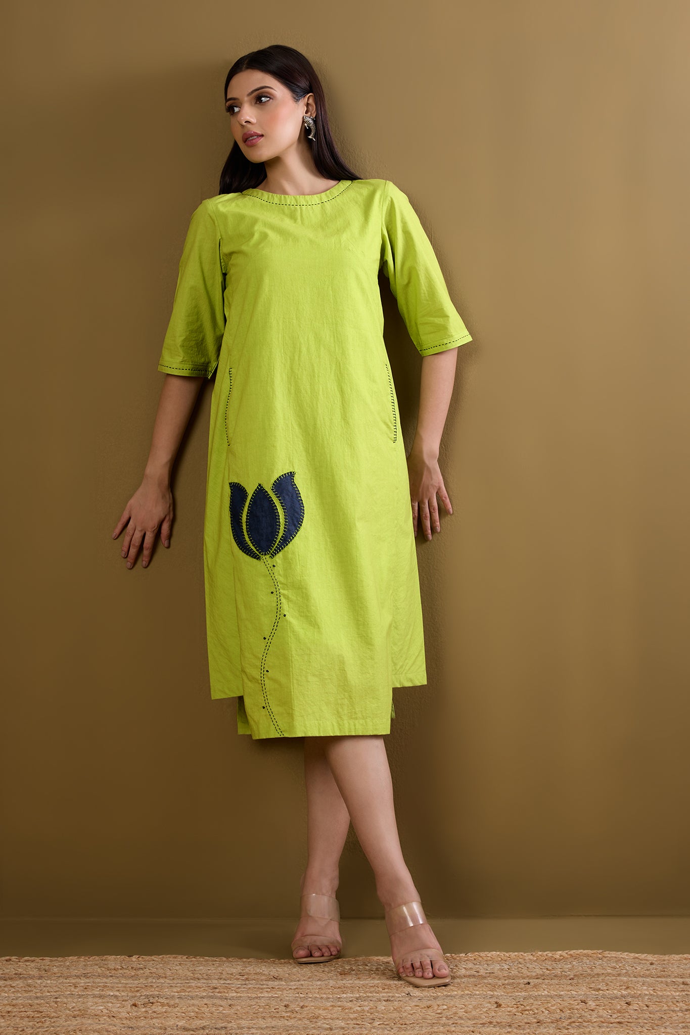 Maati Craft Parrot Pop & Monsoon Blue Side Bias Shift Dress