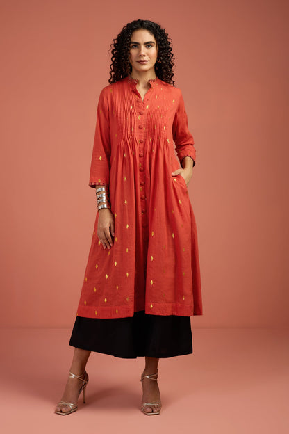 Marigold Glow Pintuck Pleated Button Down Dress Mc