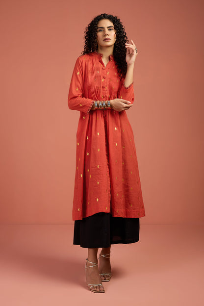 Marigold Glow Pintuck Pleated Button Down Dress Mc