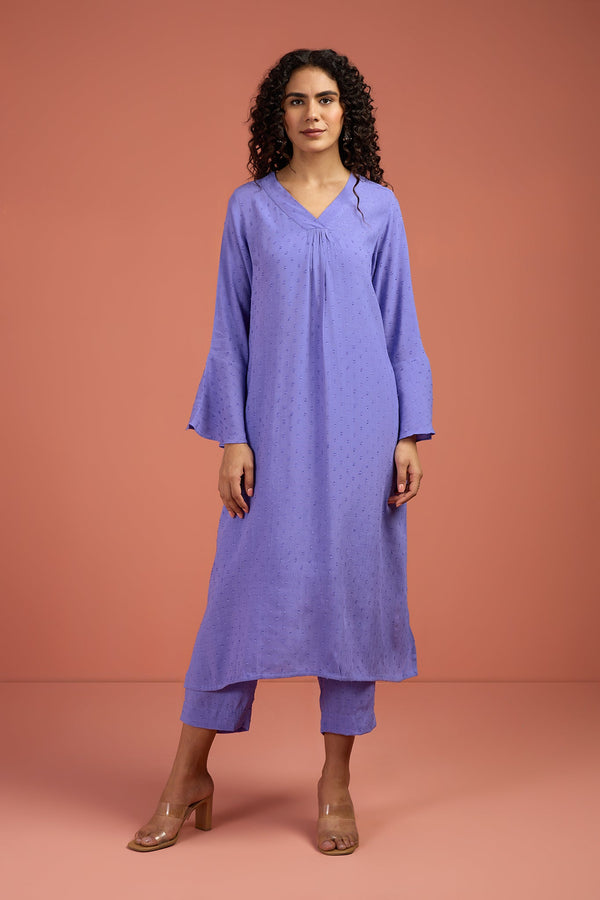 Maati Craft Coord Set- Wisteria Veil Modern Long Tunic Kurta And Pants (Set Of 2)