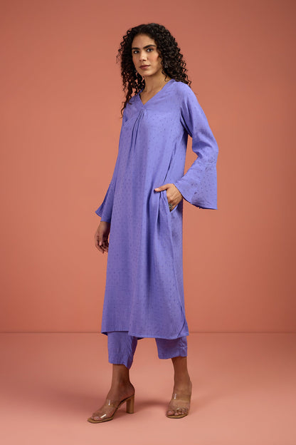 Maati Craft Coord Set- Wisteria Veil Modern Long Tunic Kurta And Pants (Set Of 2)