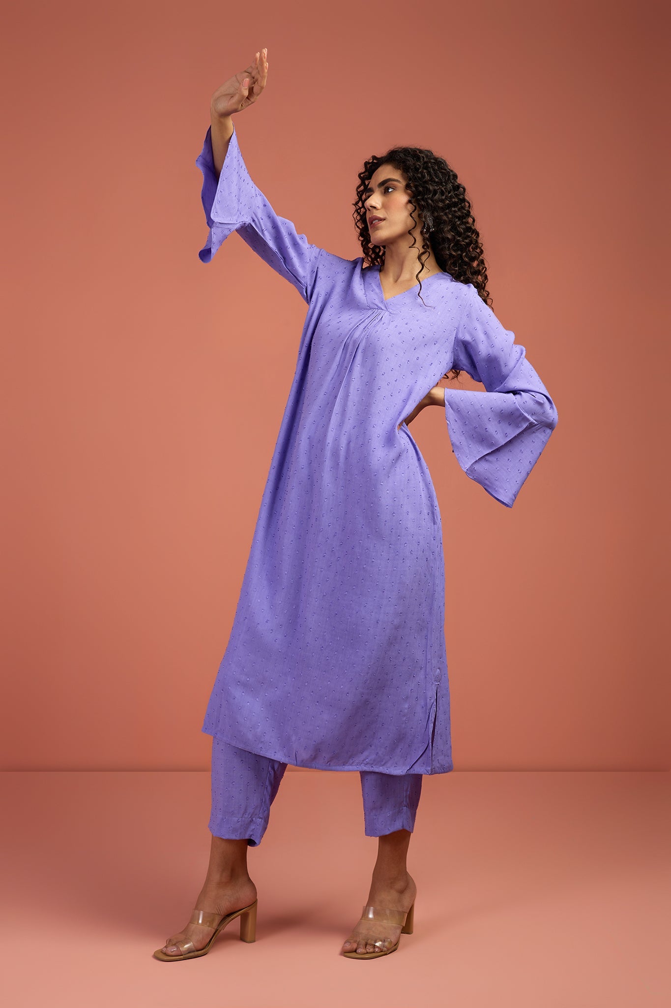 Maati Craft Coord Set- Wisteria Veil Modern Long Tunic Kurta And Pants (Set Of 2)